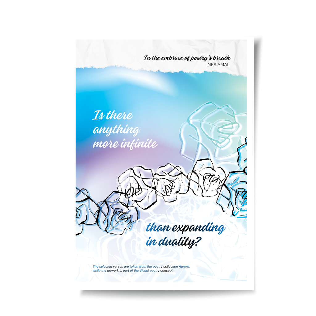 In the enbrace of poetry breathe I V objemu diha poezije I visual poetry card, English verse, portrait format with white border I giclee fine art print I visual poetry I vizualna poezija I Ines Amal I unigue I Book of poetry I poezija I Amal Studio I art I umetniški tisk I book of poerty I zbirka poezije I knjiga