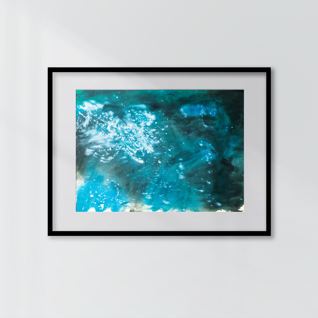 Odsev svetlobe na gladini jezera – Reflection of Light on the Lake Surface, unique giclée fine art print, full artwork composition, magical light energy on water | Ines Amal | Amal Studio I transformative energy | Ines Amal | Amal Studio I unigue I artwork I universe I art I love I passion I energy I magic