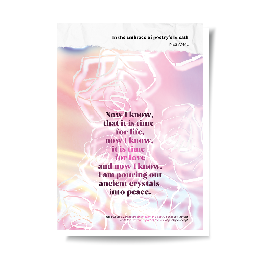 In the enbrace of poetry breathe I V objemu diha poezije I visual poetry card, English verse, portrait format with white border I giclee fine art print I visual poetry I vizualna poezija I Ines Amal I unigue I Book of poetry I poezija I Amal Studio I art I umetniški tisk I book of poerty I zbirka poezije I knjiga