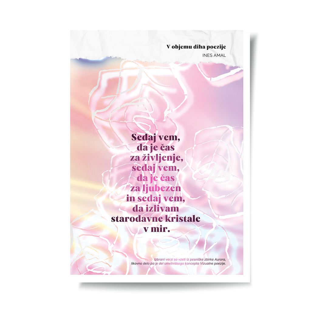 In the enbrace of poetry breathe I V objemu diha poezije I visual poetry card, English verse, portrait format with white border I giclee fine art print I visual poetry I vizualna poezija I Ines Amal I unigue I Book of poetry I poezija I Amal Studio I art I umetniški tisk I book of poerty I zbirka poezije I knjiga
