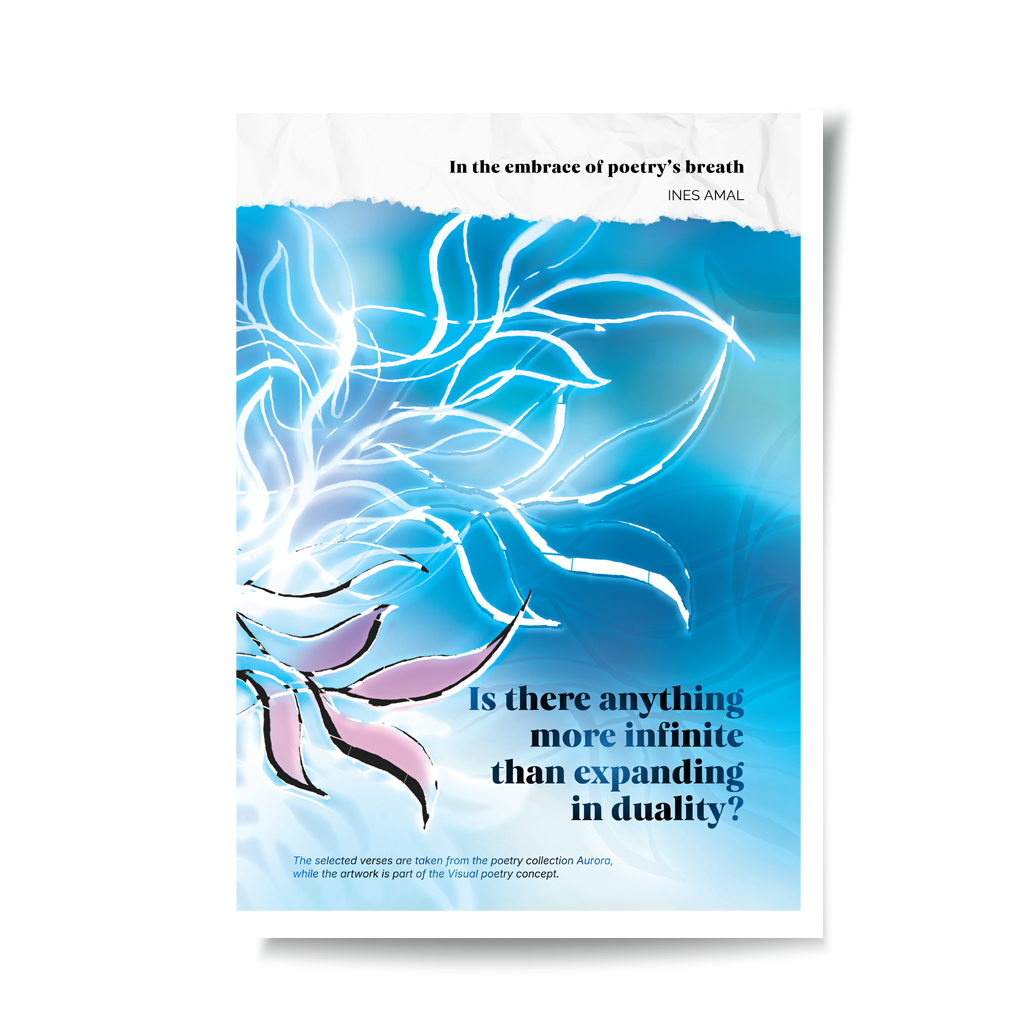 In the enbrace of poetry breathe I V objemu diha poezije I visual poetry card, English verse, portrait format with white border I giclee fine art print I visual poetry I vizualna poezija I Ines Amal I unigue I Book of poetry I poezija I Amal Studio I art I umetniški tisk I book of poerty I zbirka poezije I knjiga