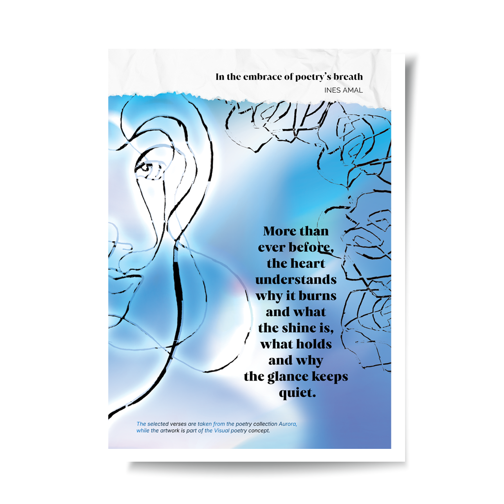 In the enbrace of poetry breathe I V objemu diha poezije I visual poetry card, English verse, portrait format with white border I giclee fine art print I visual poetry I vizualna poezija I Ines Amal I unigue I Book of poetry I poezija I Amal Studio I art I umetniški tisk I book of poerty I zbirka poezije I knjiga