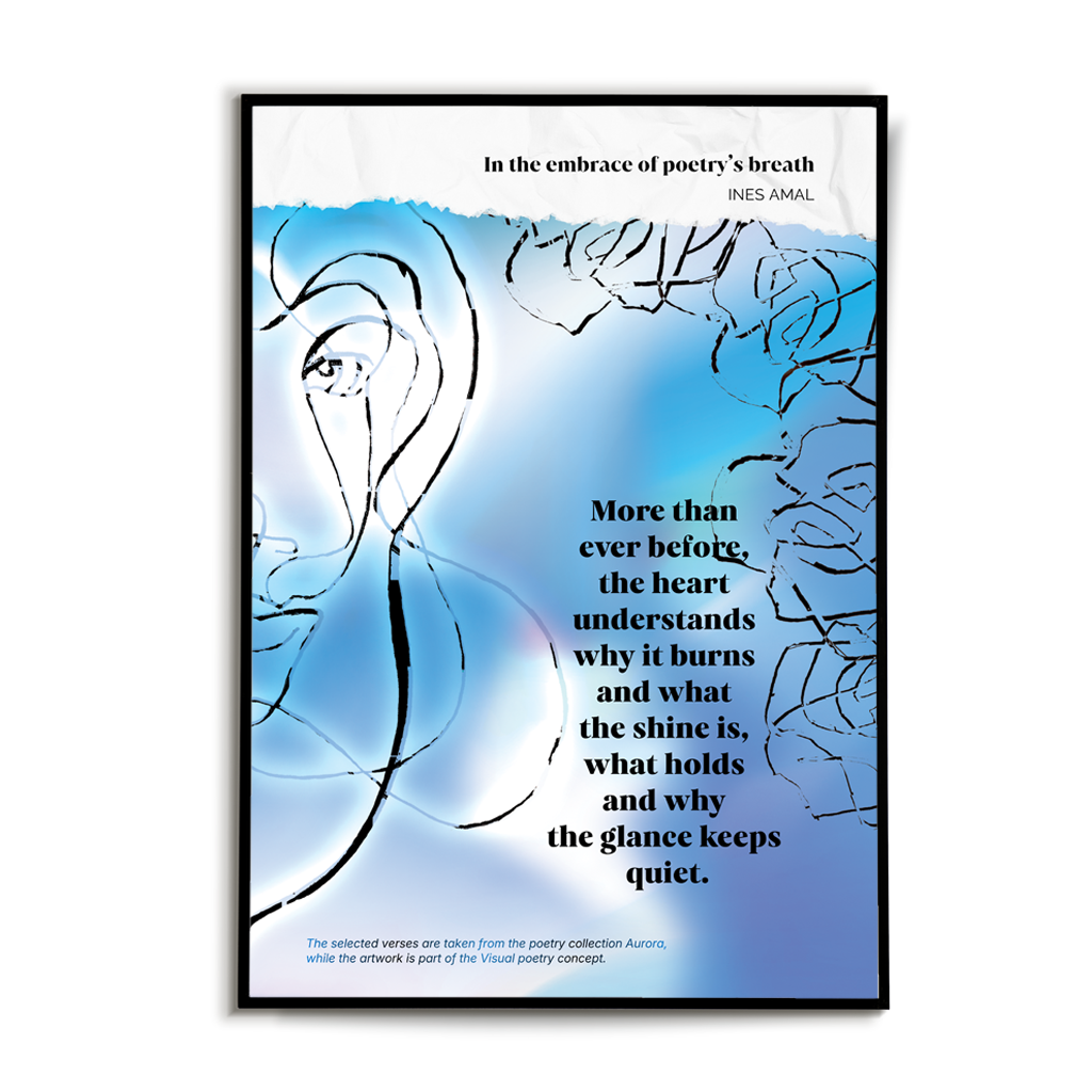 In the enbrace of poetry breathe I V objemu diha poezije I visual poetry card, English verse, portrait format with white border I giclee fine art print I visual poetry I vizualna poezija I Ines Amal I unigue I Book of poetry I poezija I Amal Studio I art I umetniški tisk I book of poerty I zbirka poezije I knjiga