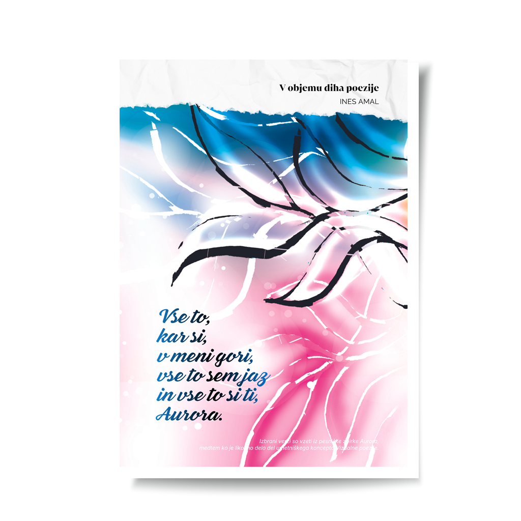 In the enbrace of poetry breathe I V objemu diha poezije I visual poetry card, English verse, portrait format with white border I giclee fine art print I visual poetry I vizualna poezija I Ines Amal I unigue I Book of poetry I poezija I Amal Studio I art I umetniški tisk I book of poerty I zbirka poezije I knjiga