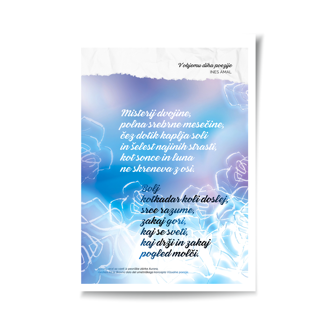 In the enbrace of poetry breathe I V objemu diha poezije I visual poetry card, English verse, portrait format with white border I giclee fine art print I visual poetry I vizualna poezija I Ines Amal I unigue I Book of poetry I poezija I Amal Studio I art I umetniški tisk I book of poerty I zbirka poezije I knjiga