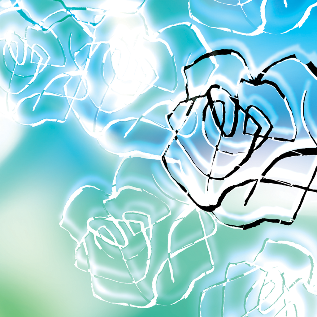 Aurora – Forms of Transparency, giclée art print, single rose with bold geometric outlines floating in blue light | Ines Amal | Amal Studio I poetry I book of poetry I visual art