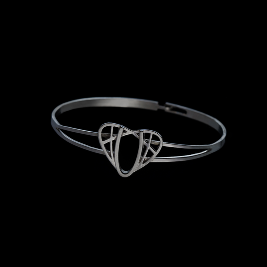 LOVE Bracelet – unique geometric sterling silver 925 bangle with open heart motif, luxury art jewellery design, product detail | Ines Amal | Amal Studio I love I heart I passion I unique art