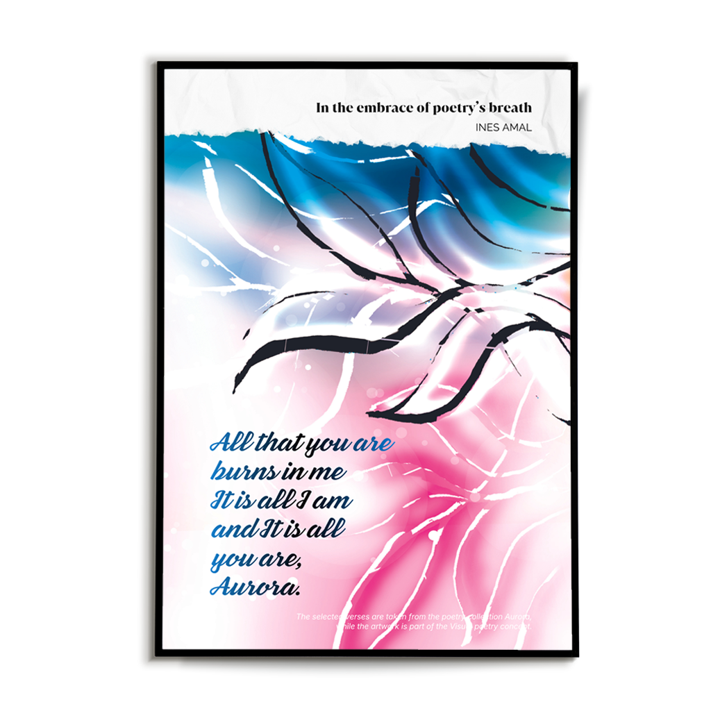 In the enbrace of poetry breathe I V objemu diha poezije I visual poetry card, English verse, portrait format with white border I giclee fine art print I visual poetry I vizualna poezija I Ines Amal I unigue I Book of poetry I poezija I Amal Studio I art